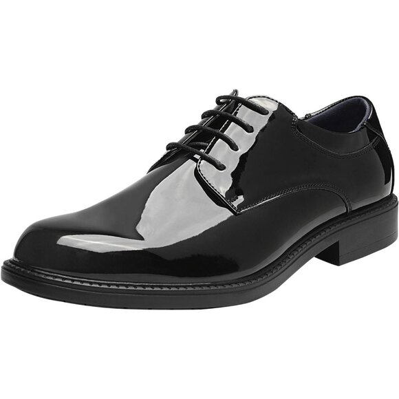 Men's Black/Pat Classic Lace-up Cushioned Round-toe Formal Oxford Dress Shoes - Picture 5 of 10